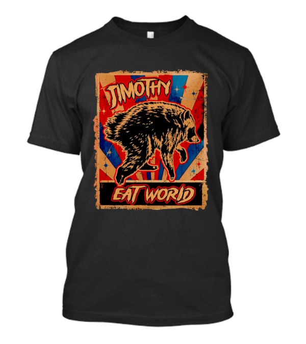 Timothy Raccoon Eat World Retro Starburst T-Shirt