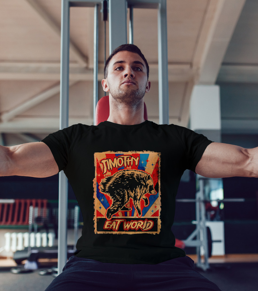 Timothy Raccoon Eat World Retro Starburst T-Shirt