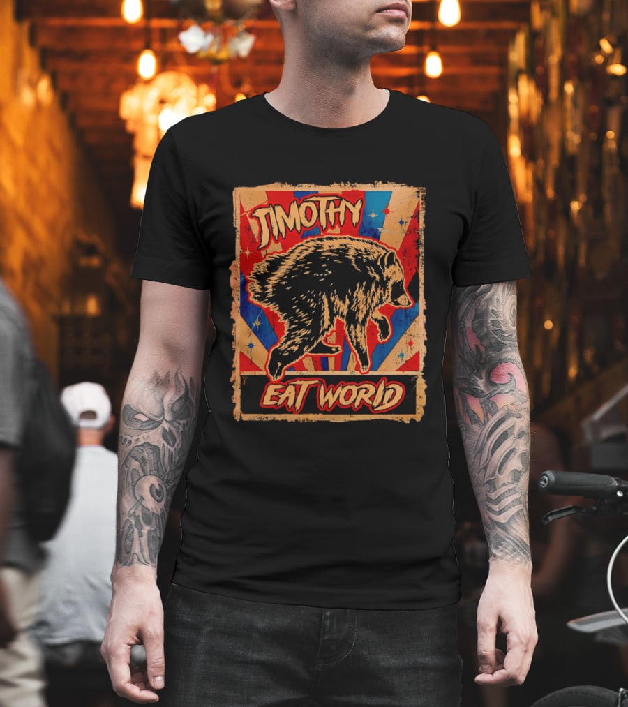 Timothy Raccoon Eat World Retro Starburst T-Shirt