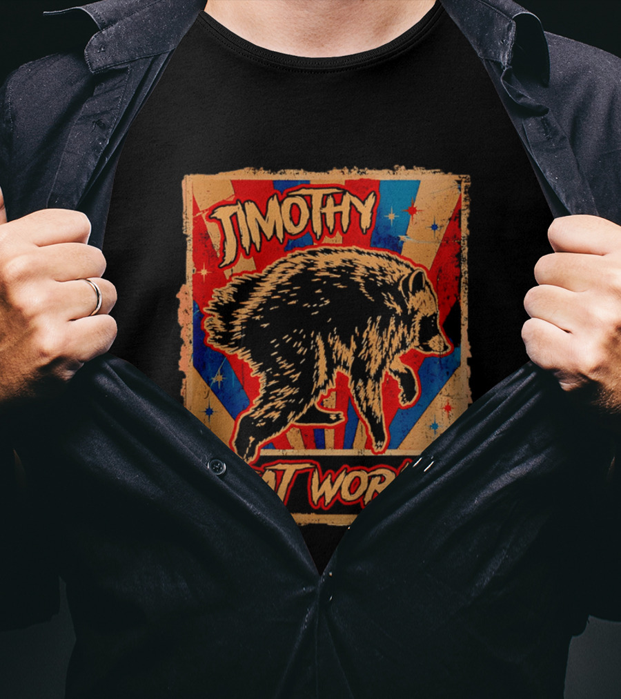 Timothy Raccoon Eat World Retro Starburst T-Shirt