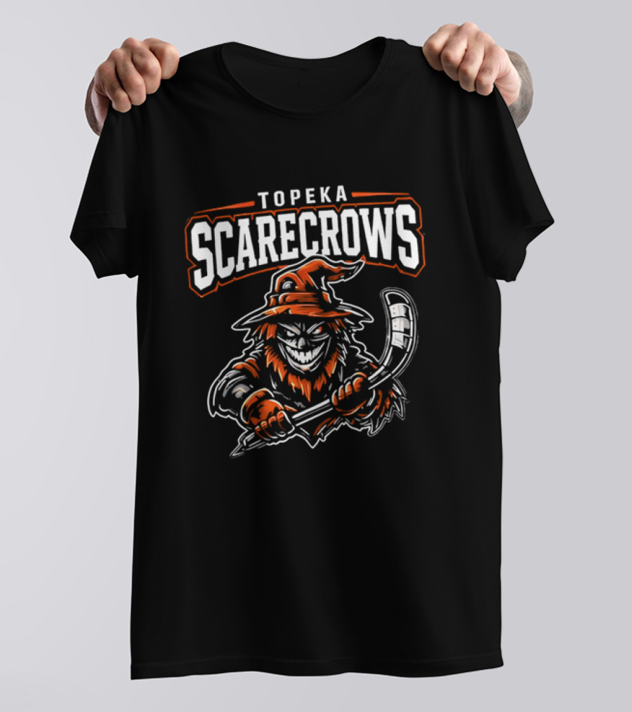 Topeka Scarecrows Sporty Scarecrow Ice Hockey Stick T-Shirt