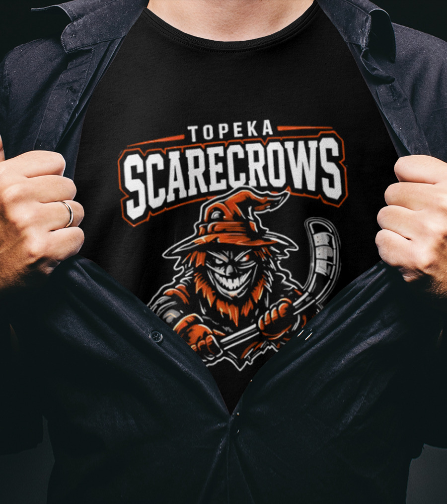 Topeka Scarecrows Sporty Scarecrow Ice Hockey Stick T-Shirt