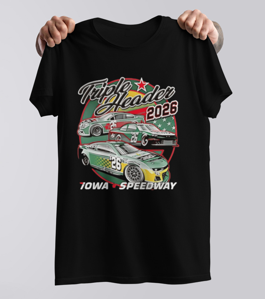 Triple Header 2026 Iowa Speedway Racing Cars Stars T-Shirt