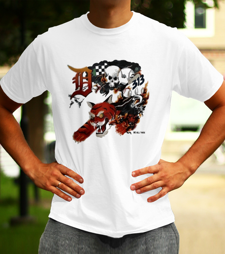 Detroit Tigers Boys & Girls Clubs Of Greater Detroit 313 Skulls Tiger Flame 2026 T-Shirt