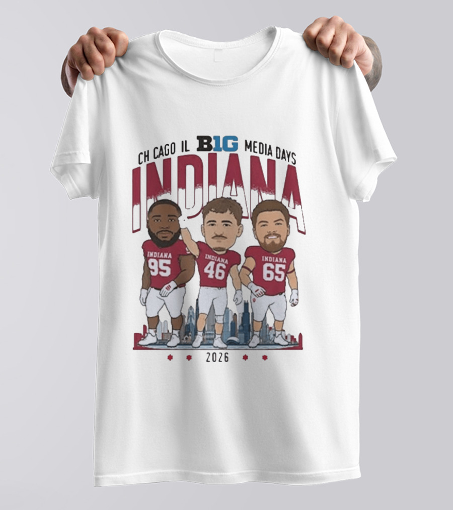 Indiana Hoosiers Big Ten Media Days 2026 Chicago Player Caricature T-Shirt