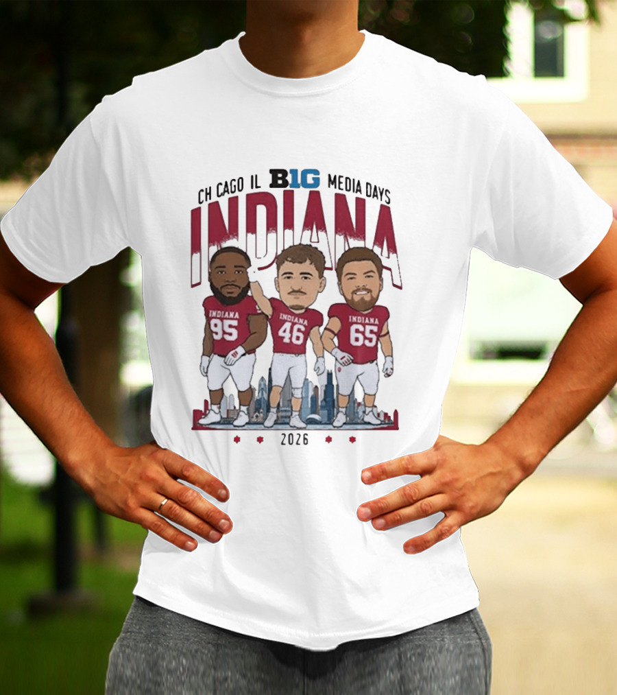 Indiana Hoosiers Big Ten Media Days 2026 Chicago Player Caricature T-Shirt
