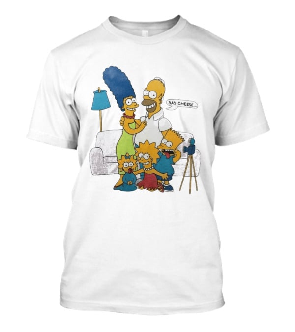 Jayden Daniels Simpsons Family Say Cheese White Couch Scene T-Shirt