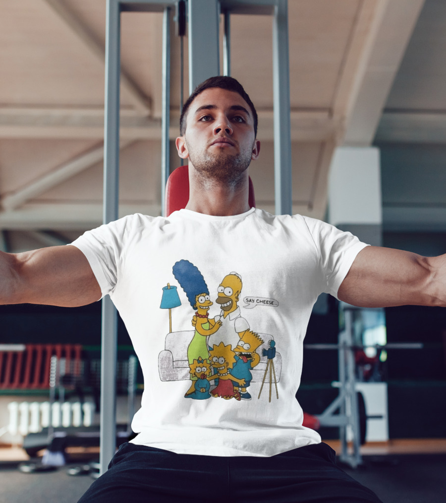 Jayden Daniels Simpsons Family Say Cheese White Couch Scene T-Shirt