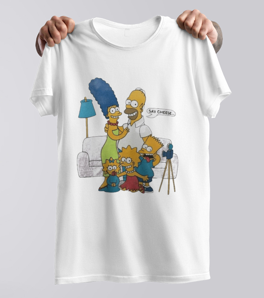 Jayden Daniels Simpsons Family Say Cheese White Couch Scene T-Shirt