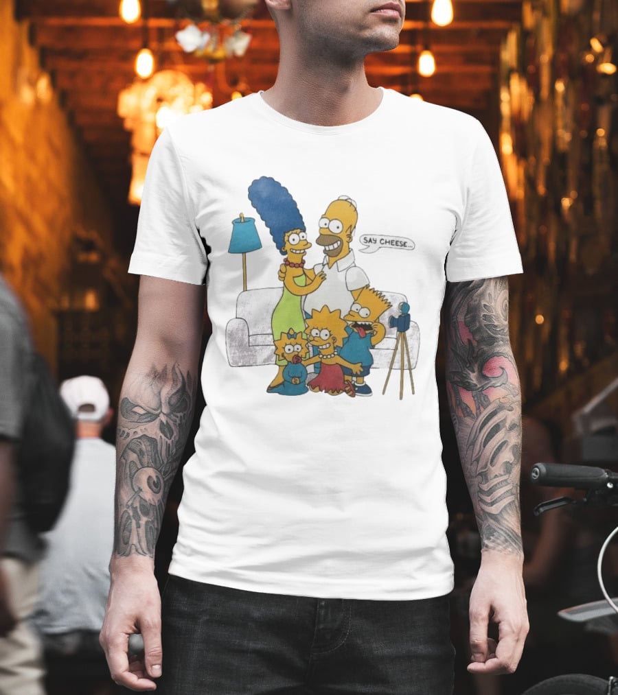 Jayden Daniels Simpsons Family Say Cheese White Couch Scene T-Shirt
