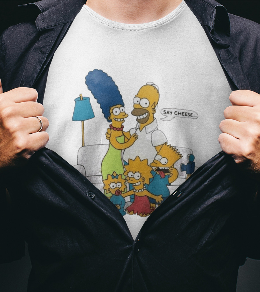 Jayden Daniels Simpsons Family Say Cheese White Couch Scene T-Shirt