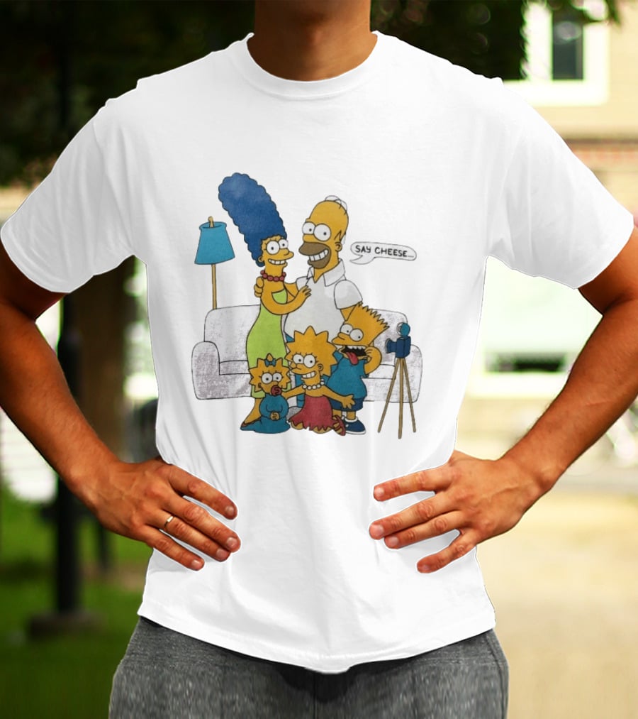 Jayden Daniels Simpsons Family Say Cheese White Couch Scene T-Shirt