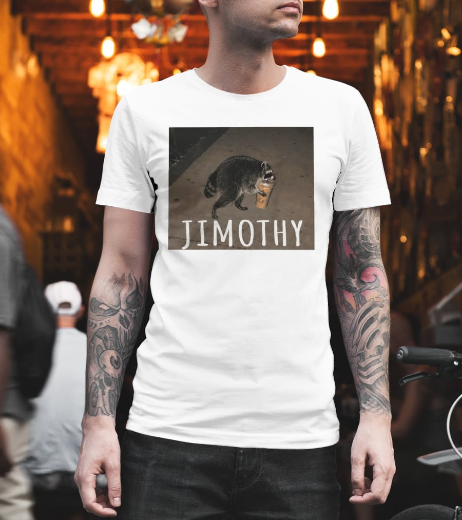 Jimothy Raccoon Carrying Iced Coffee Meme Animal Lover T-Shirt