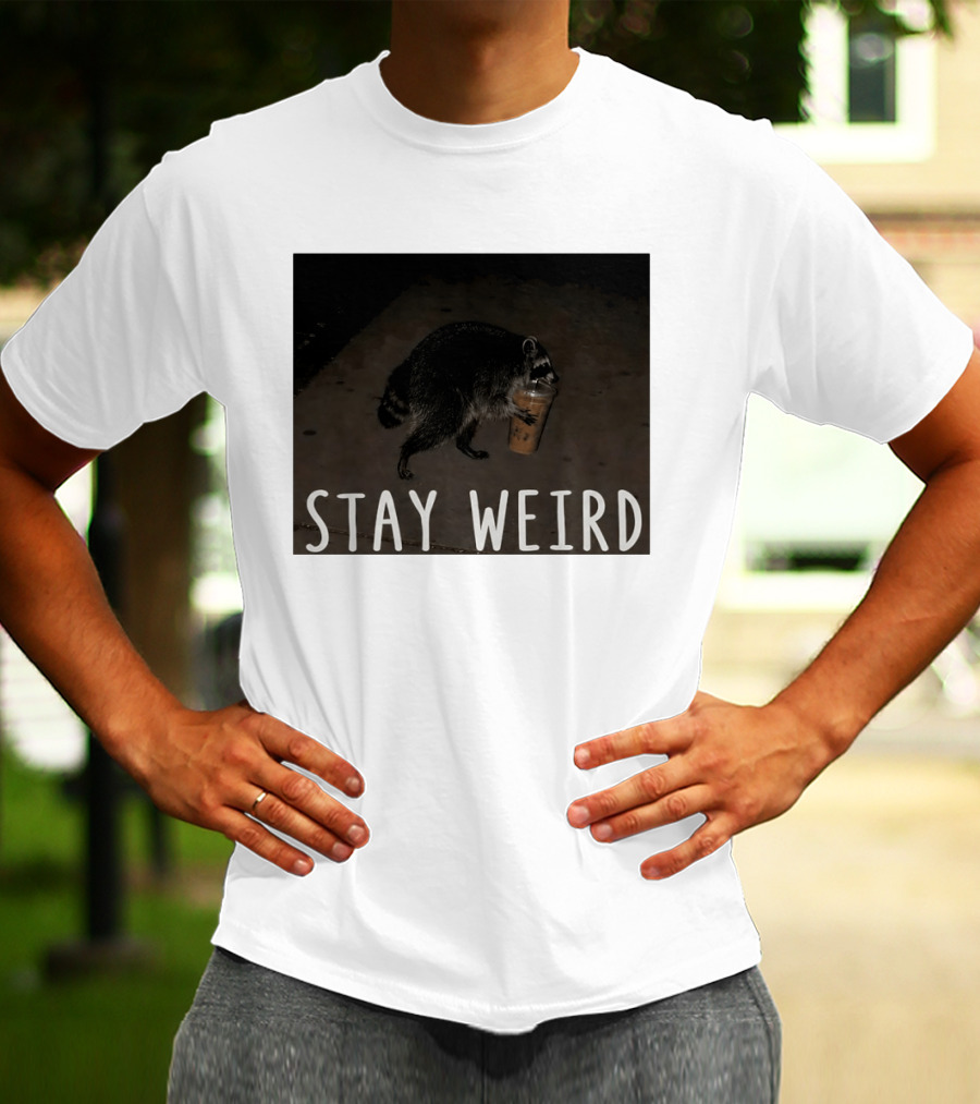 Jimothy Raccoon Drinking Iced Coffee Stay Weird Animal Lover Meme T-Shirt