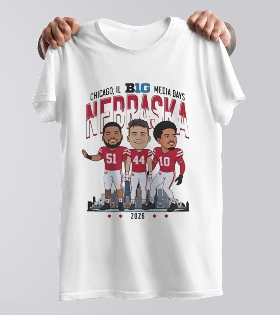 Chicago IL B1G Media Days 2026 Nebraska Cornhuskers Caricature T-Shirt