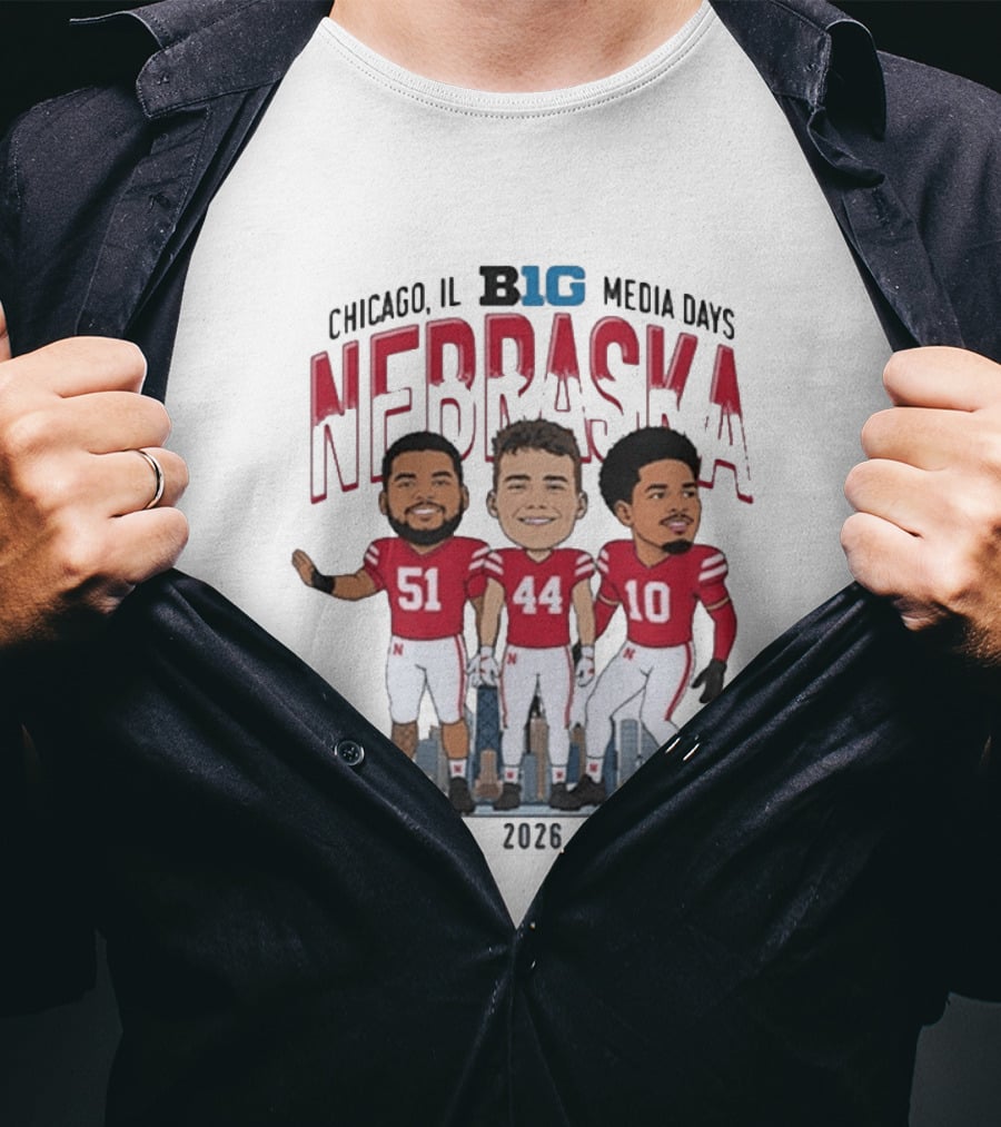 Chicago IL B1G Media Days 2026 Nebraska Cornhuskers Caricature T-Shirt