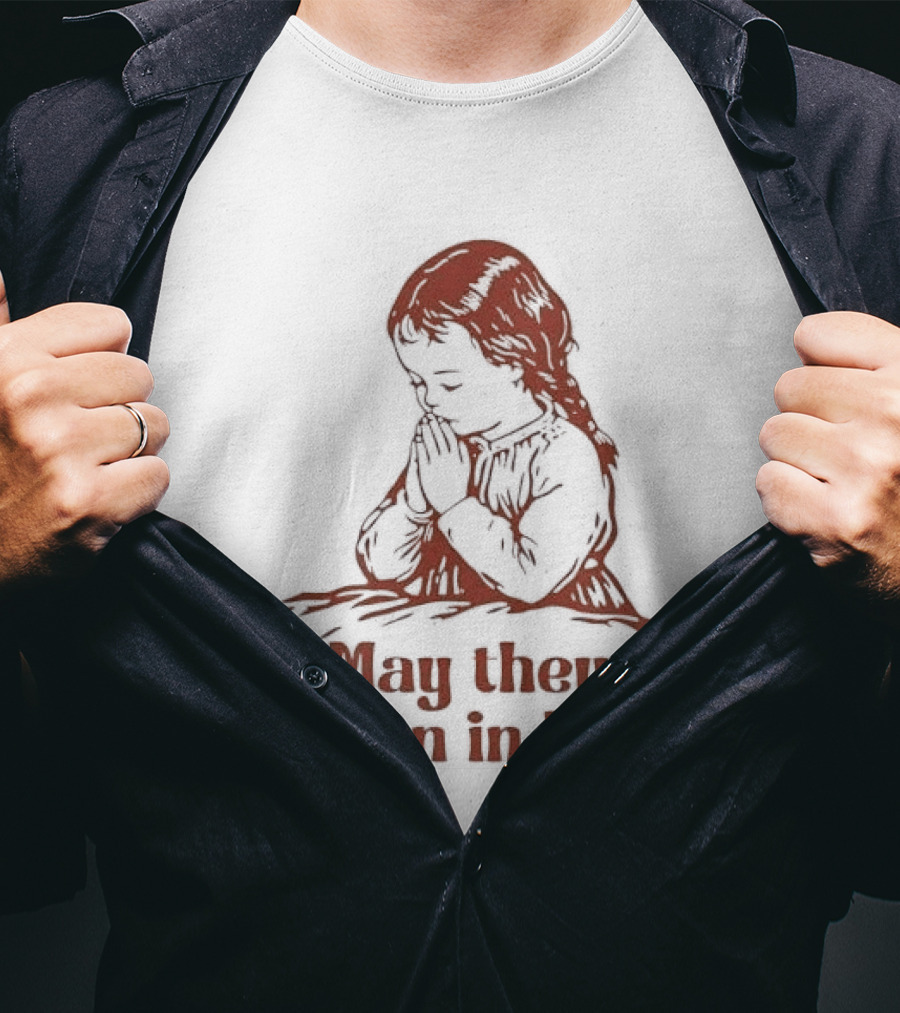 Praying Girl May They Burn In Hell Vintage Red Sketch T-Shirt