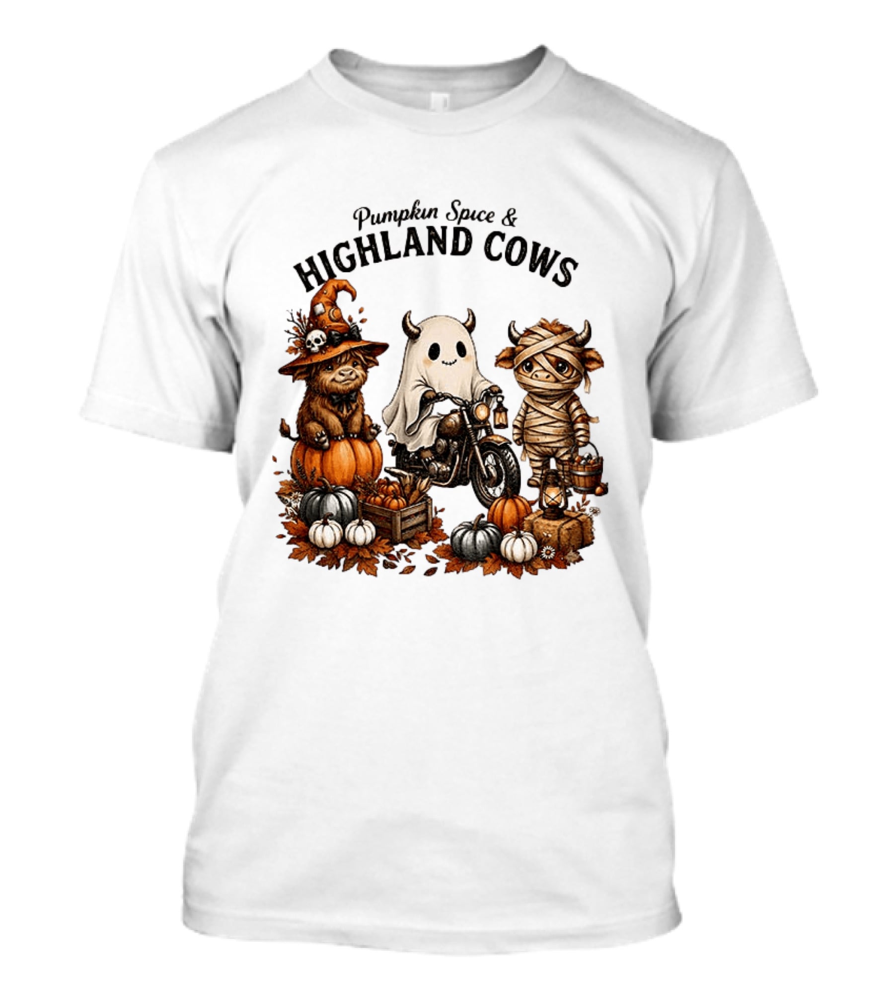 Pumpkin Spice And Highland Cows Halloween Fun T-Shirt