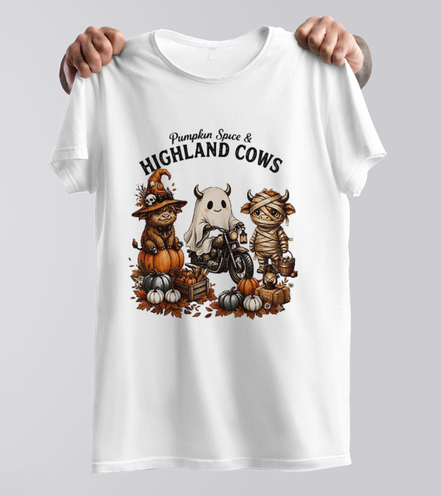 Pumpkin Spice And Highland Cows Halloween Fun T-Shirt