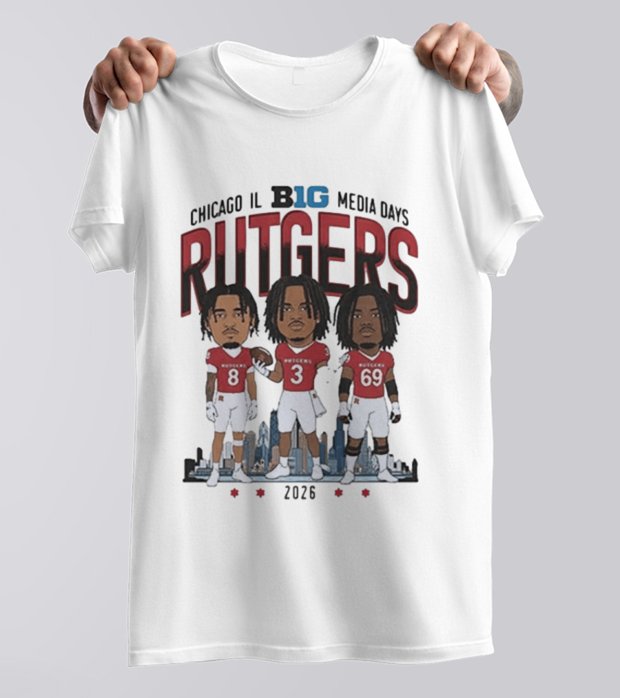 Chicago IL Big Ten Media Days 2026 Rutgers Scarlet Knights Caricature T-Shirt