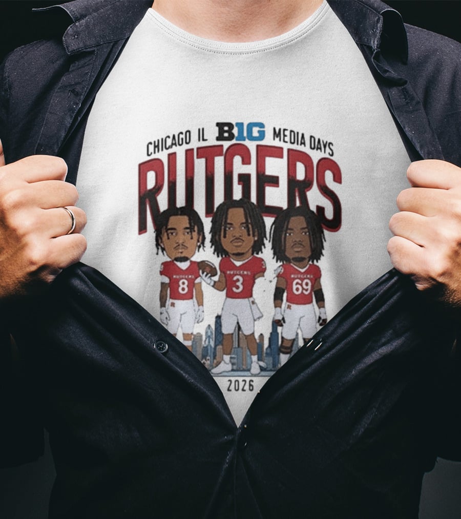 Chicago IL Big Ten Media Days 2026 Rutgers Scarlet Knights Caricature T-Shirt