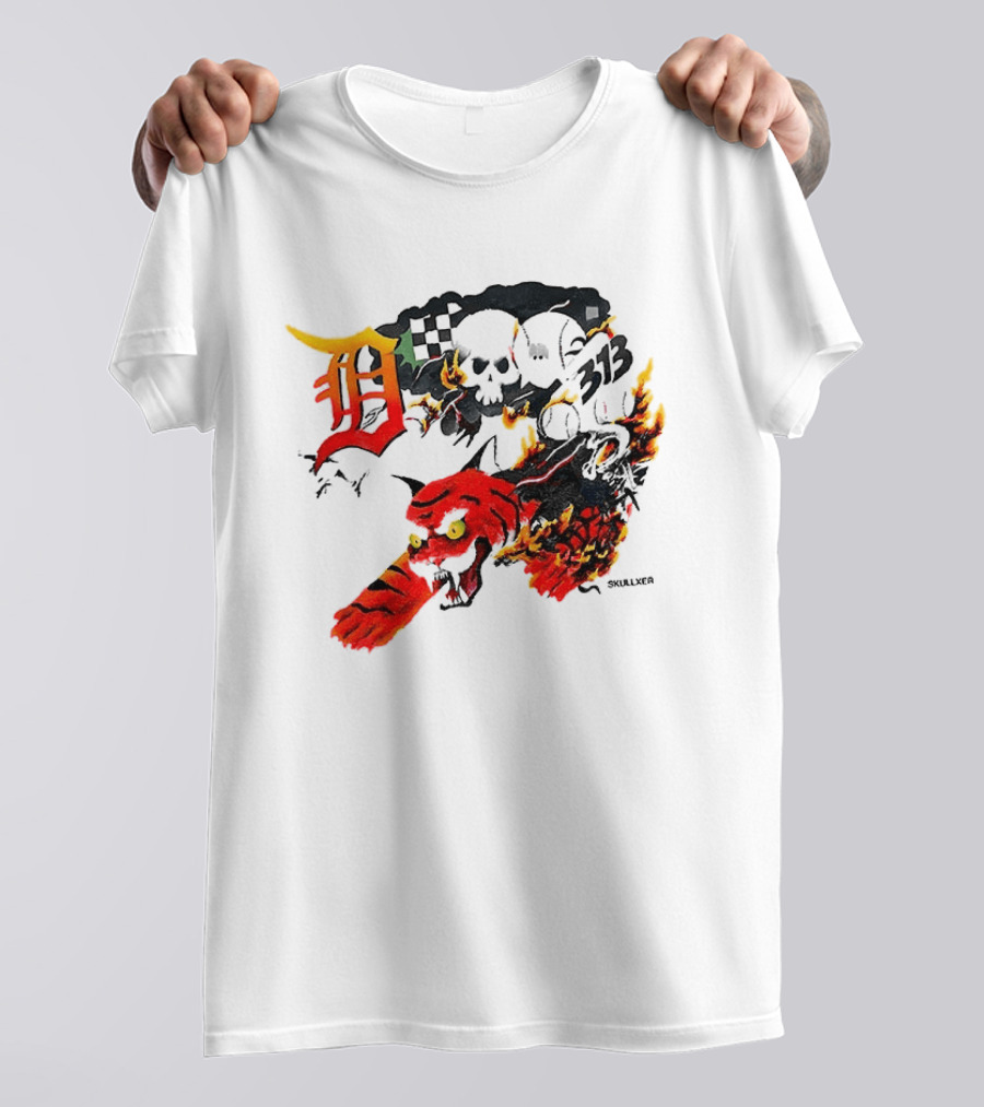 Skullxer 313 Detroit Tigers MLB 2026 With Flaming Devil And Skulls T-Shirt