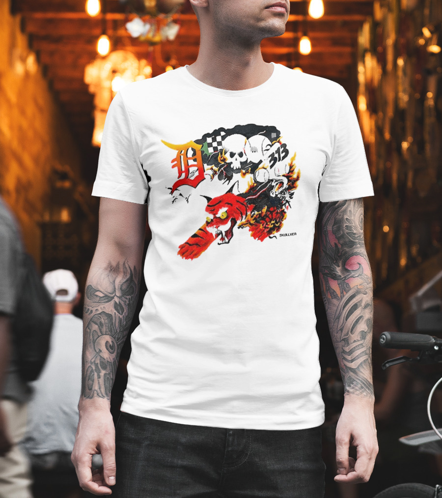 Skullxer 313 Detroit Tigers MLB 2026 With Flaming Devil And Skulls T-Shirt