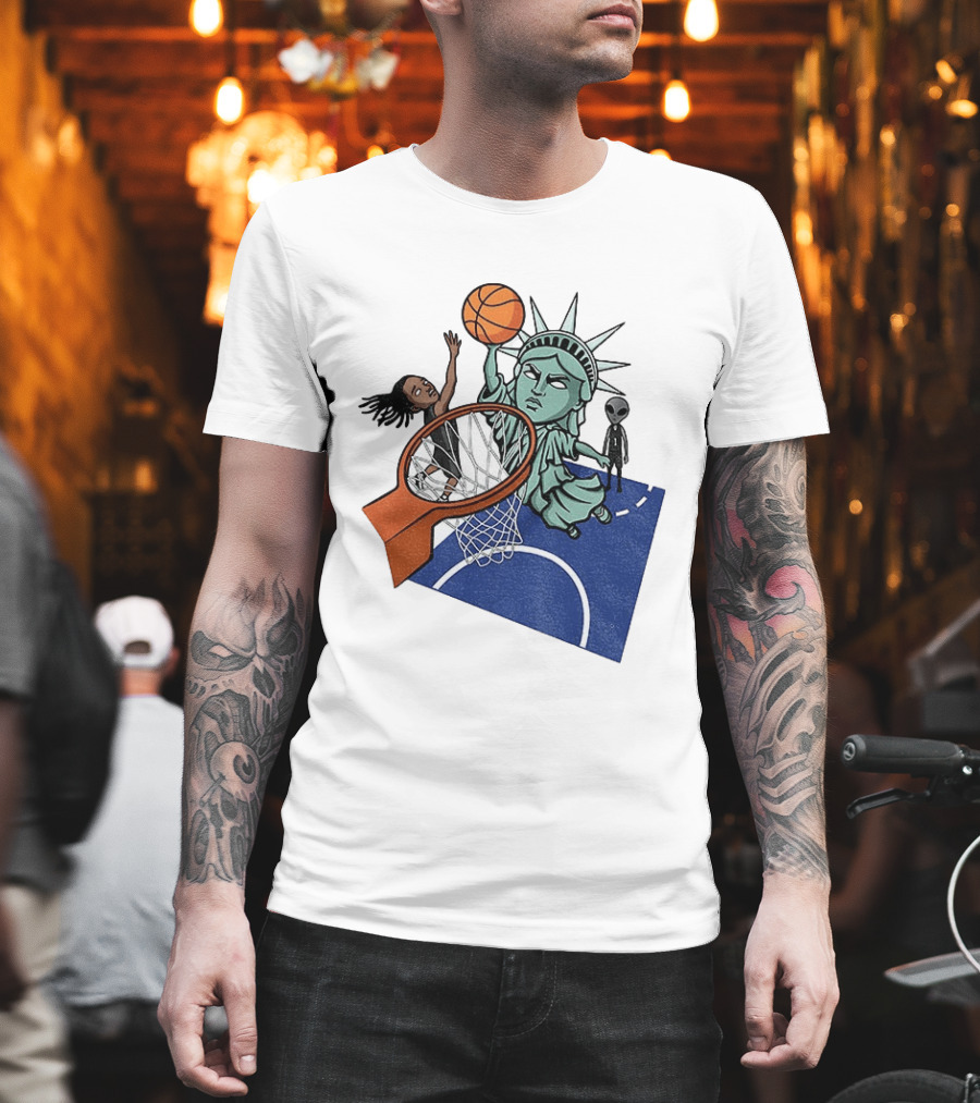 Statue Of Liberty OG Anunoby New York Knicks Basketball NBA Cartoon T-Shirt