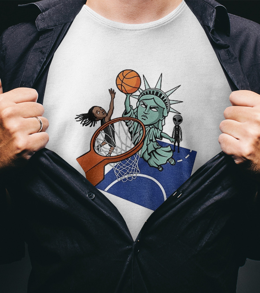 Statue Of Liberty OG Anunoby New York Knicks Basketball NBA Cartoon T-Shirt