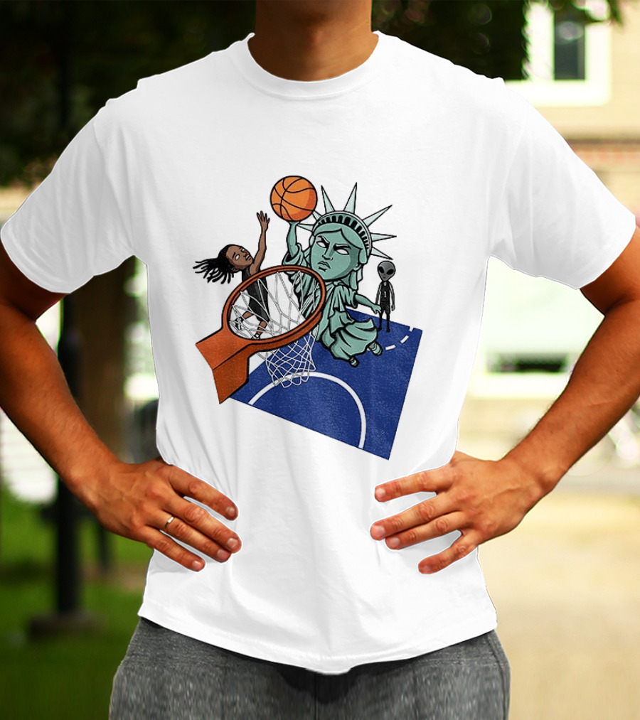 Statue Of Liberty OG Anunoby New York Knicks Basketball NBA Cartoon T-Shirt