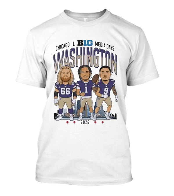 Washington Huskies Chicago Big Ten Media Days 2026 Caricature Players T-Shirt