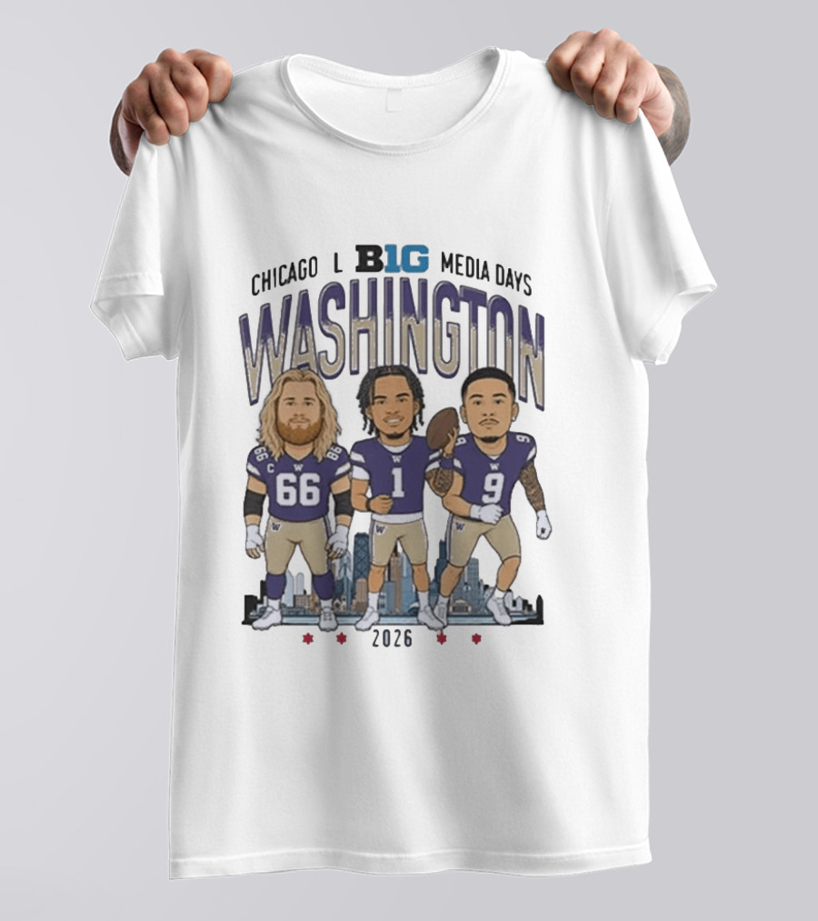Washington Huskies Chicago Big Ten Media Days 2026 Caricature Players T-Shirt