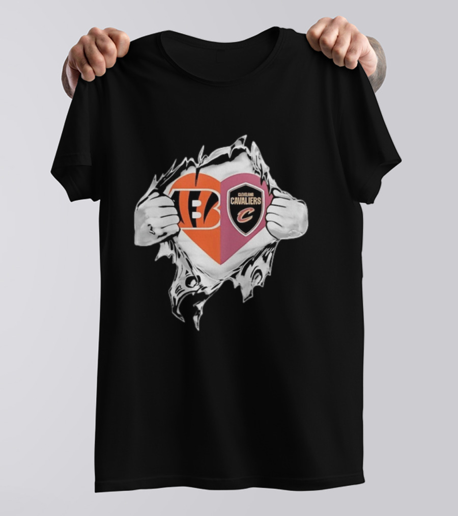 Cincinnati Bengals Cleveland Cavaliers Heart Rip Tattered T-Shirt