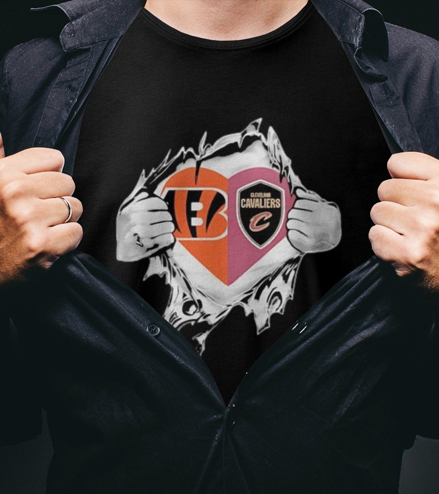 Cincinnati Bengals Cleveland Cavaliers Heart Rip Tattered T-Shirt