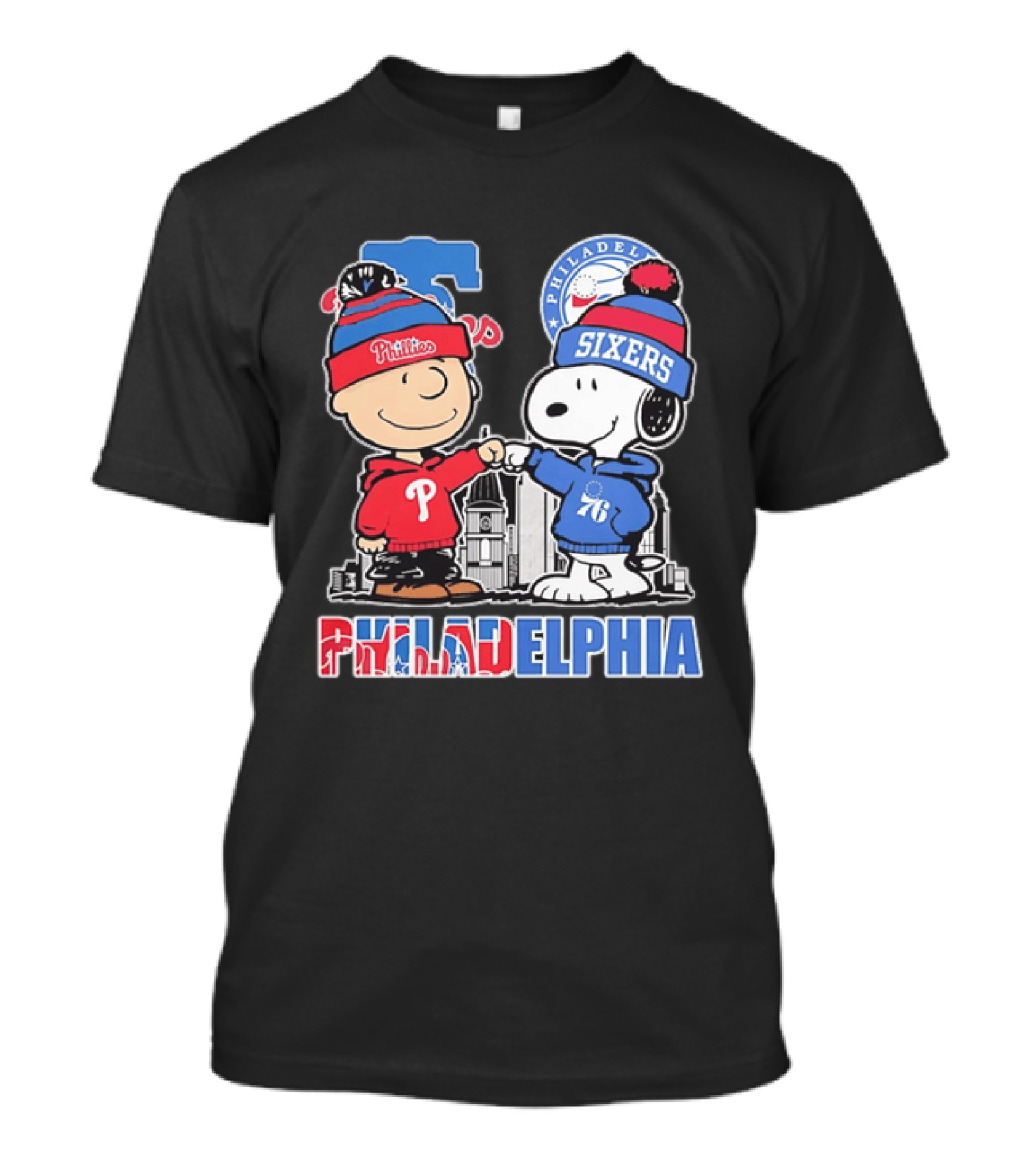 Charlie Brown And Snoopy Fist Bump Phillies Sixers Philadelphia T-Shirt