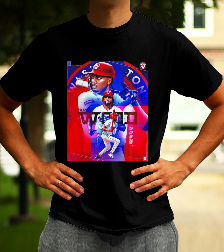 James Wood Washington Nationals .272 AVG .398 OBP 30 HR Collage T-Shirt