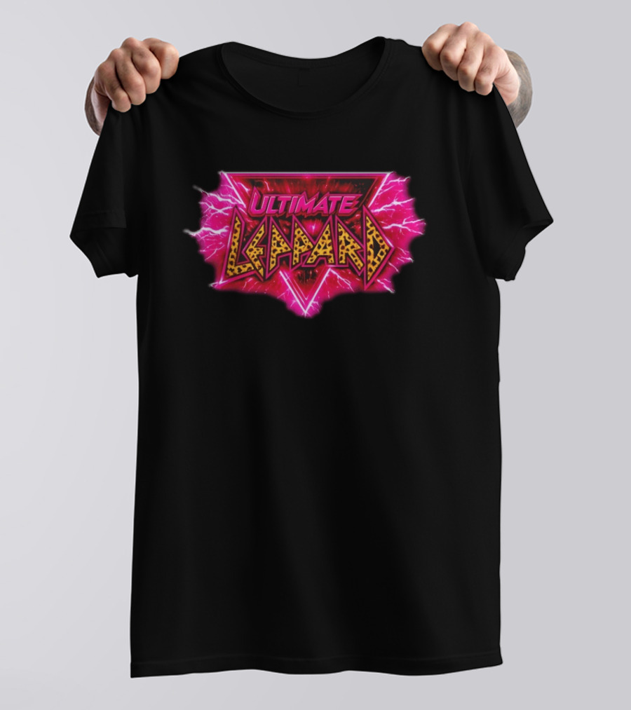Def Leppard Ultimate Leppard Pink Lightning Leopard Print T-Shirt