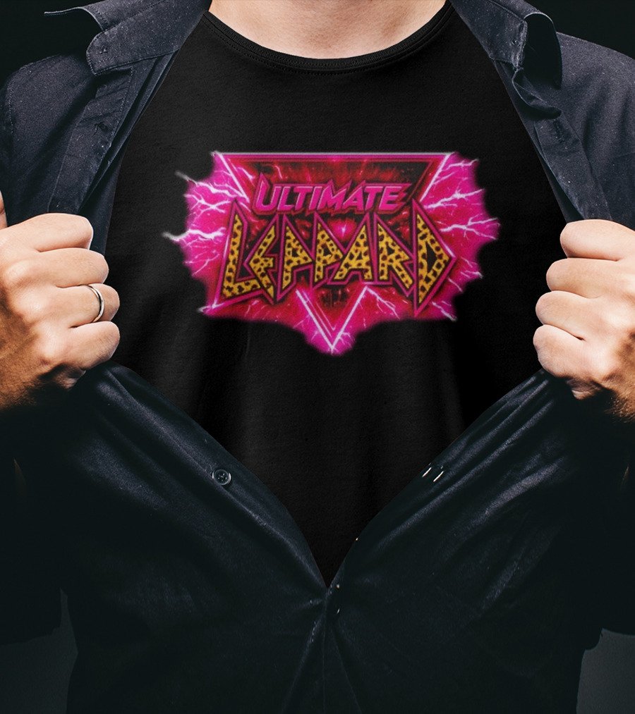 Def Leppard Ultimate Leppard Pink Lightning Leopard Print T-Shirt