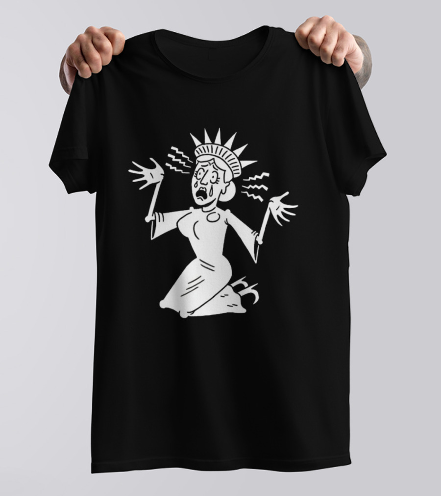 Lady Liberty Patriotic Panic Cartoon Sketch Yankee Doodle Distress T-Shirt