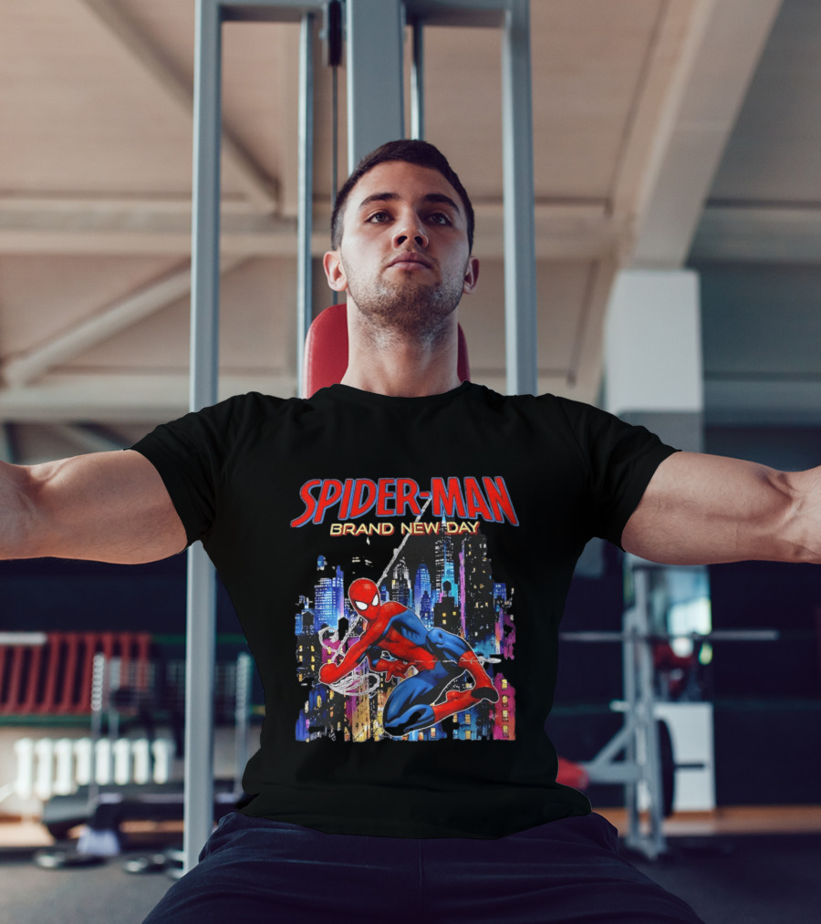 Spider Man Brand New Day Web Superhero Swinging City Night Marvel Studios T-Shirt