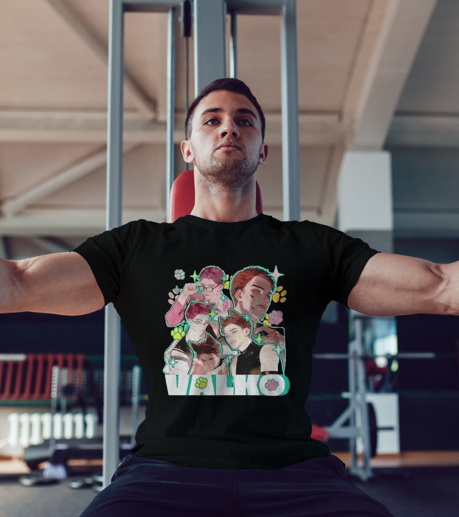 Valko Anime Characters And Colorful Paw Prints T-Shirt
