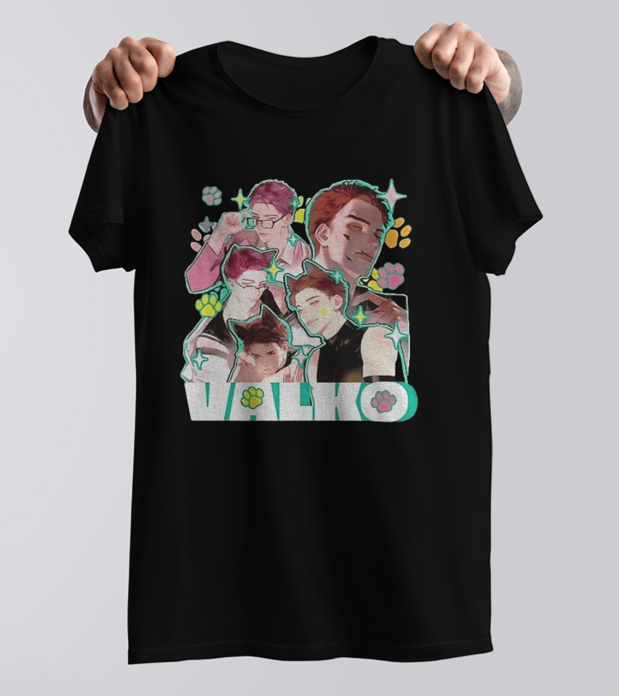 Valko Anime Characters And Colorful Paw Prints T-Shirt