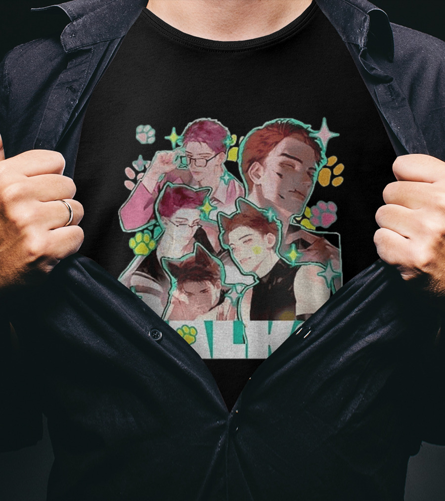 Valko Anime Characters And Colorful Paw Prints T-Shirt