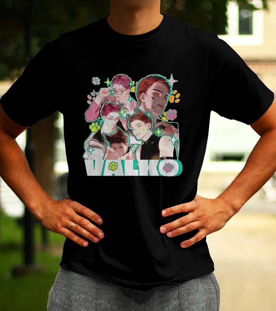 Valko Anime Characters And Colorful Paw Prints T-Shirt