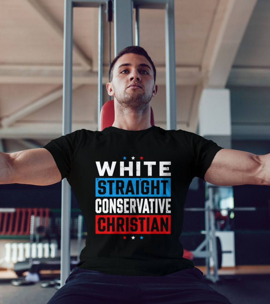 White Straight Conservative Christian Patriotic Stars Blue Red T-Shirt