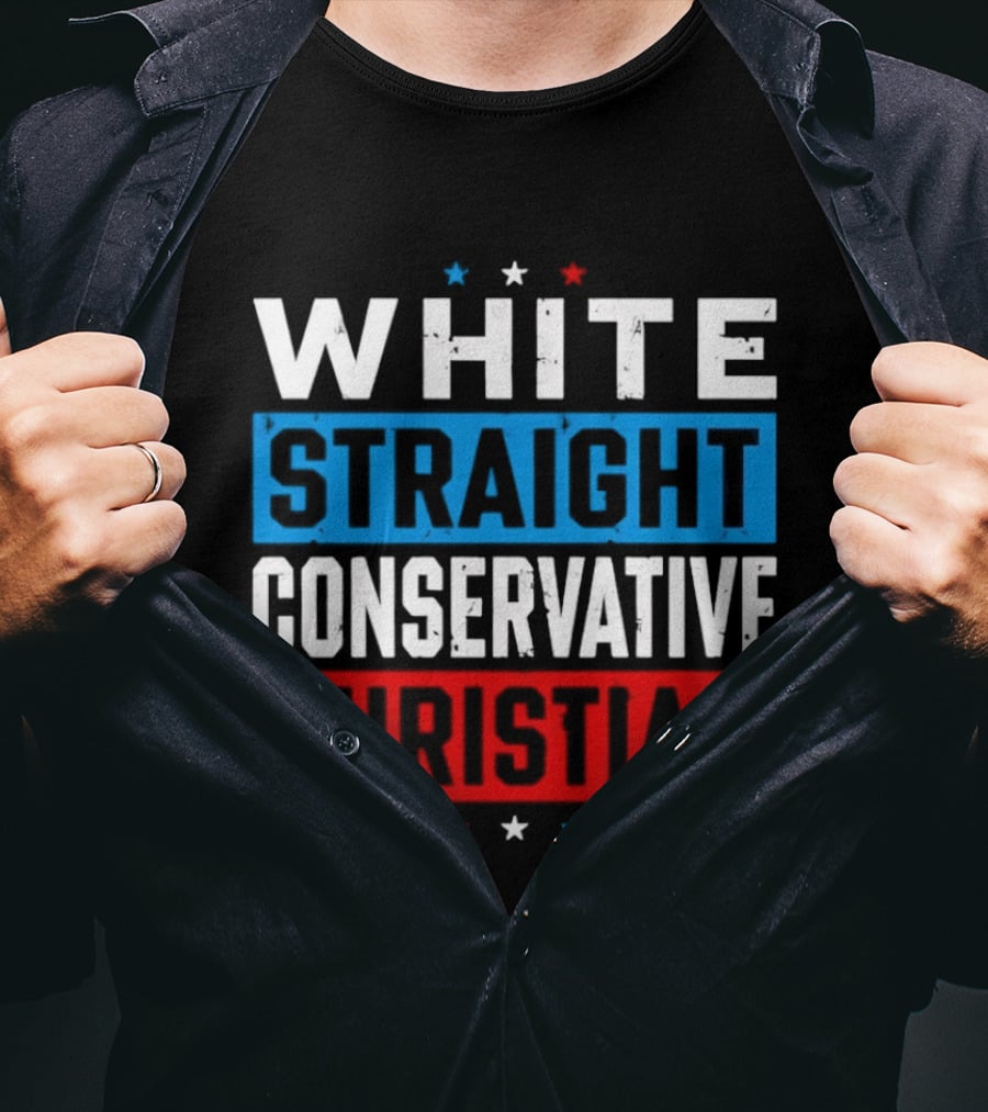 White Straight Conservative Christian Patriotic Stars Blue Red T-Shirt
