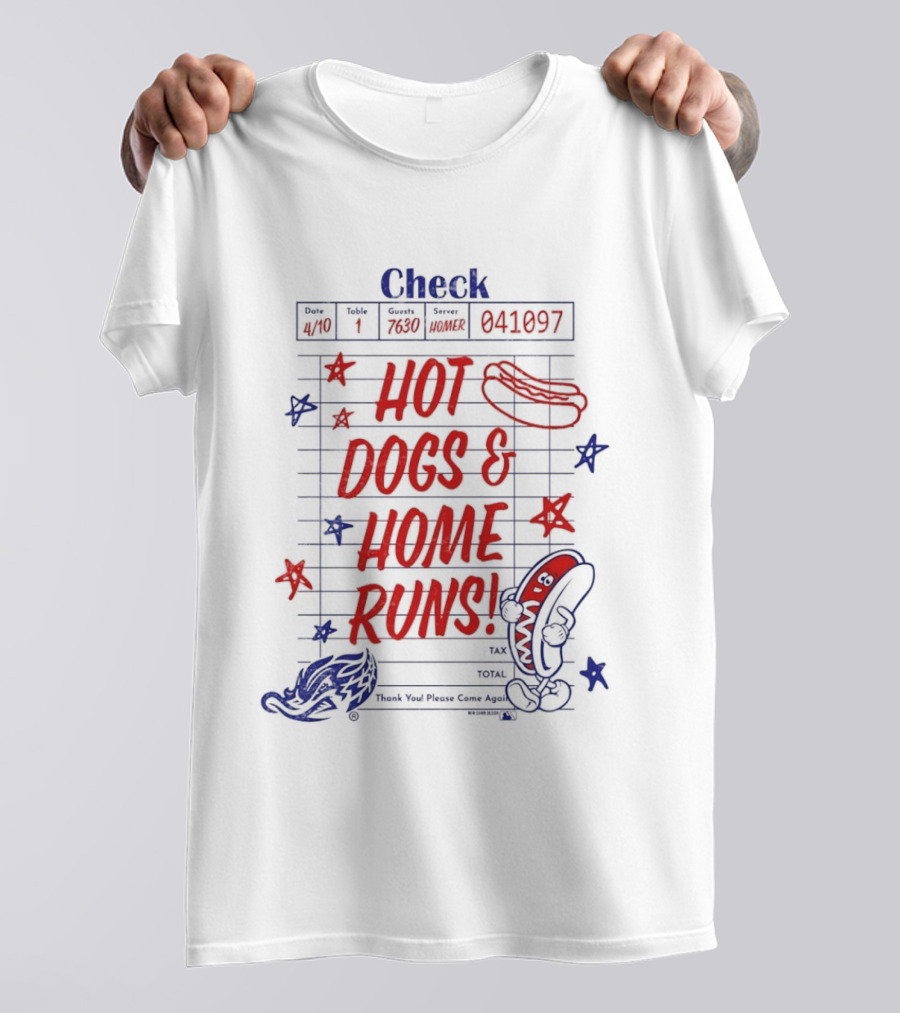 Akron RubberDucks Hot Dogs & Home Runs Restaurant Check T-Shirt