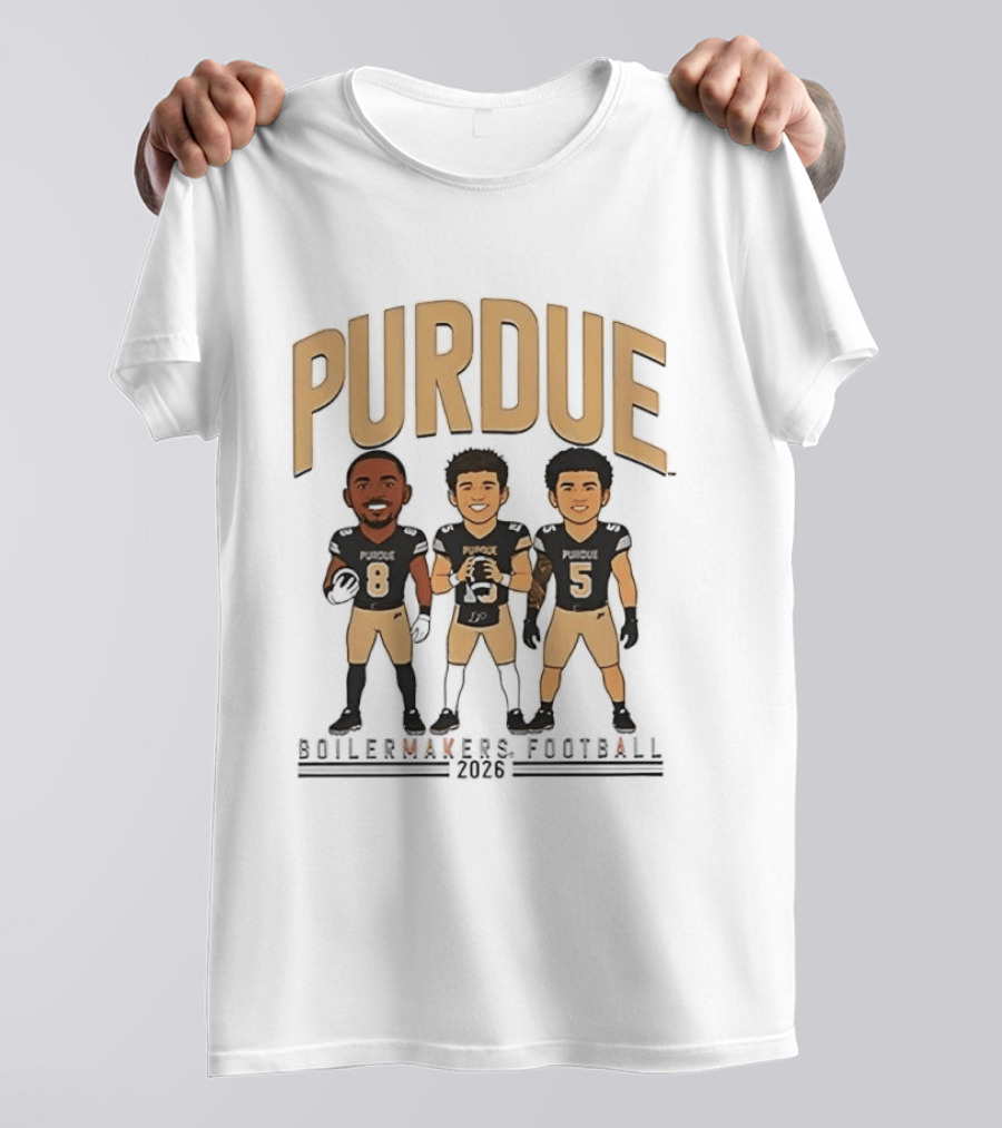 Purdue Boilermakers Football 2026 Three Cartoon Players T-Shirt