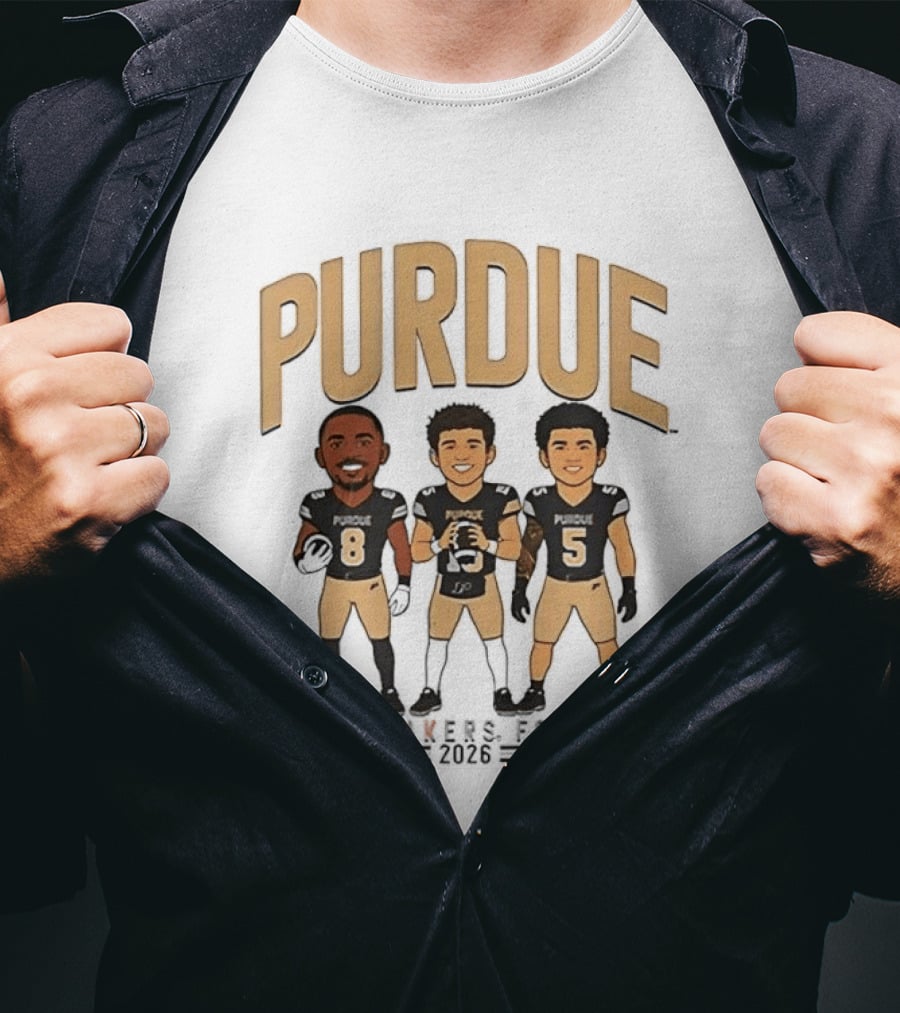Purdue Boilermakers Football 2026 Three Cartoon Players T-Shirt