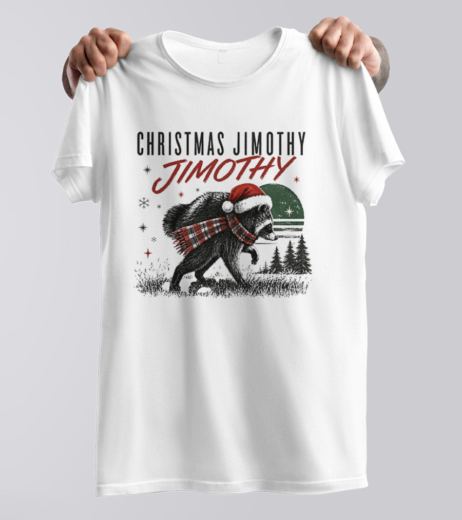 Christmas Jimothy Raccoon Holiday Trash Panda Santa Hat Festive Scarf T-Shirt